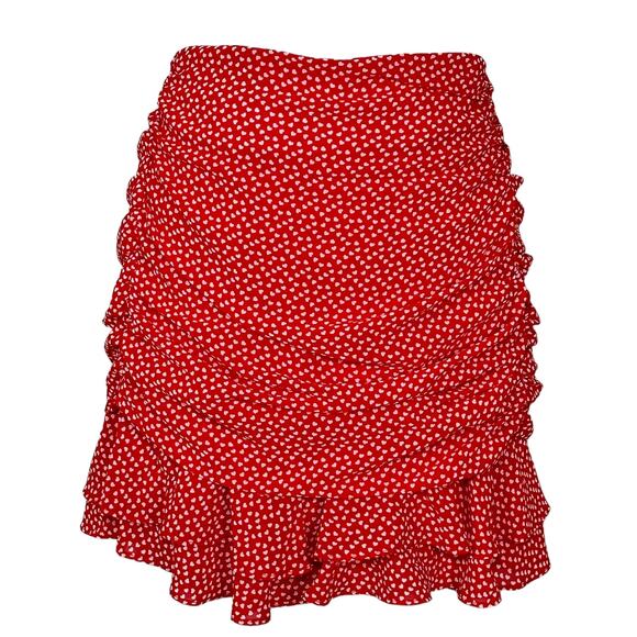 Aqua Heart Ruched Double Ruffle Mini Skirt Red/White Women Medium NWT Valentine - Picture 2 of 9
